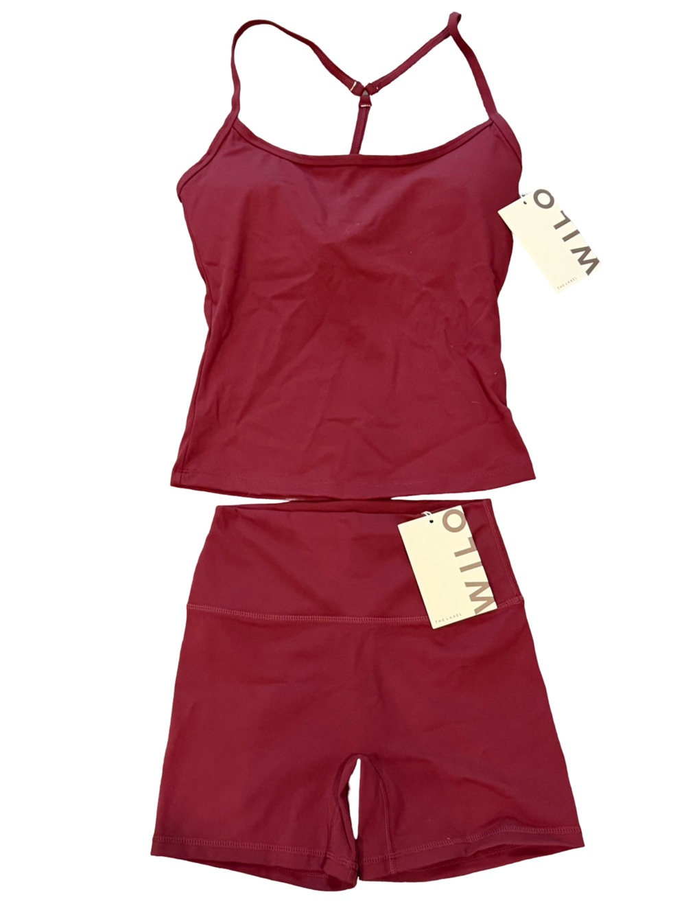 Wilo The Label Longline Cami Biker Short Set Burgundy XS NWT - Picture 2 of 9